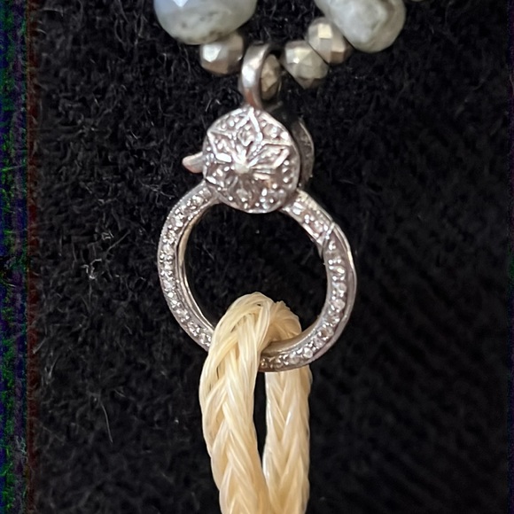 Opal and pyrite long silver diamond clasp horsehair charm tassel necklace - Picture 5 of 17